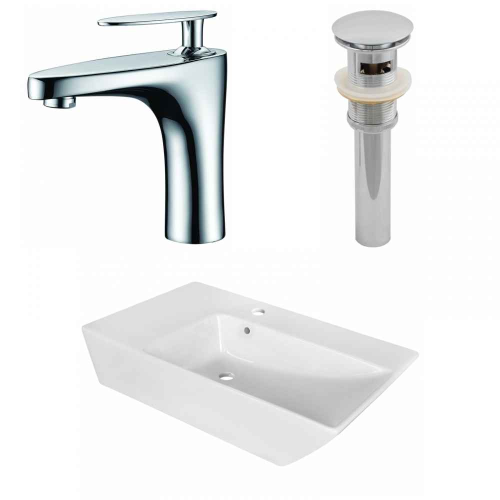 25.5-in. x 15.5-in. Rectangle Bathroom Vessel Sink Set White Enamel Glaze