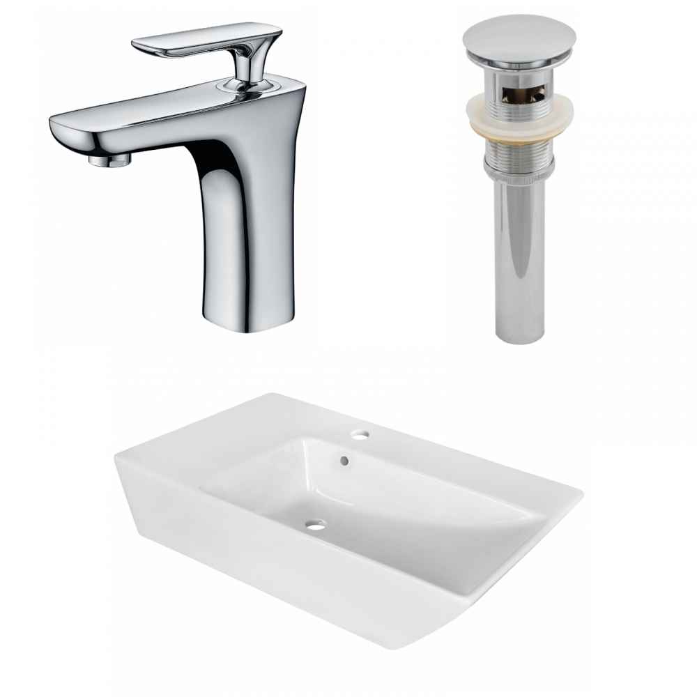 25.5-in. x 15.5-in. Rectangle Bathroom Vessel Sink Set White Enamel Glaze