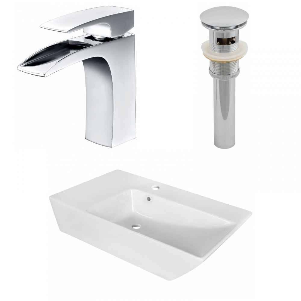 25.5-in. x 15.5-in. Rectangle Bathroom Vessel Sink Set White Enamel Glaze