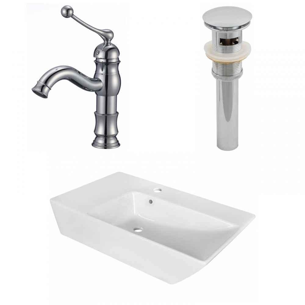 25.5-in. x 15.5-in. Rectangle Bathroom Vessel Sink Set White Enamel Glaze