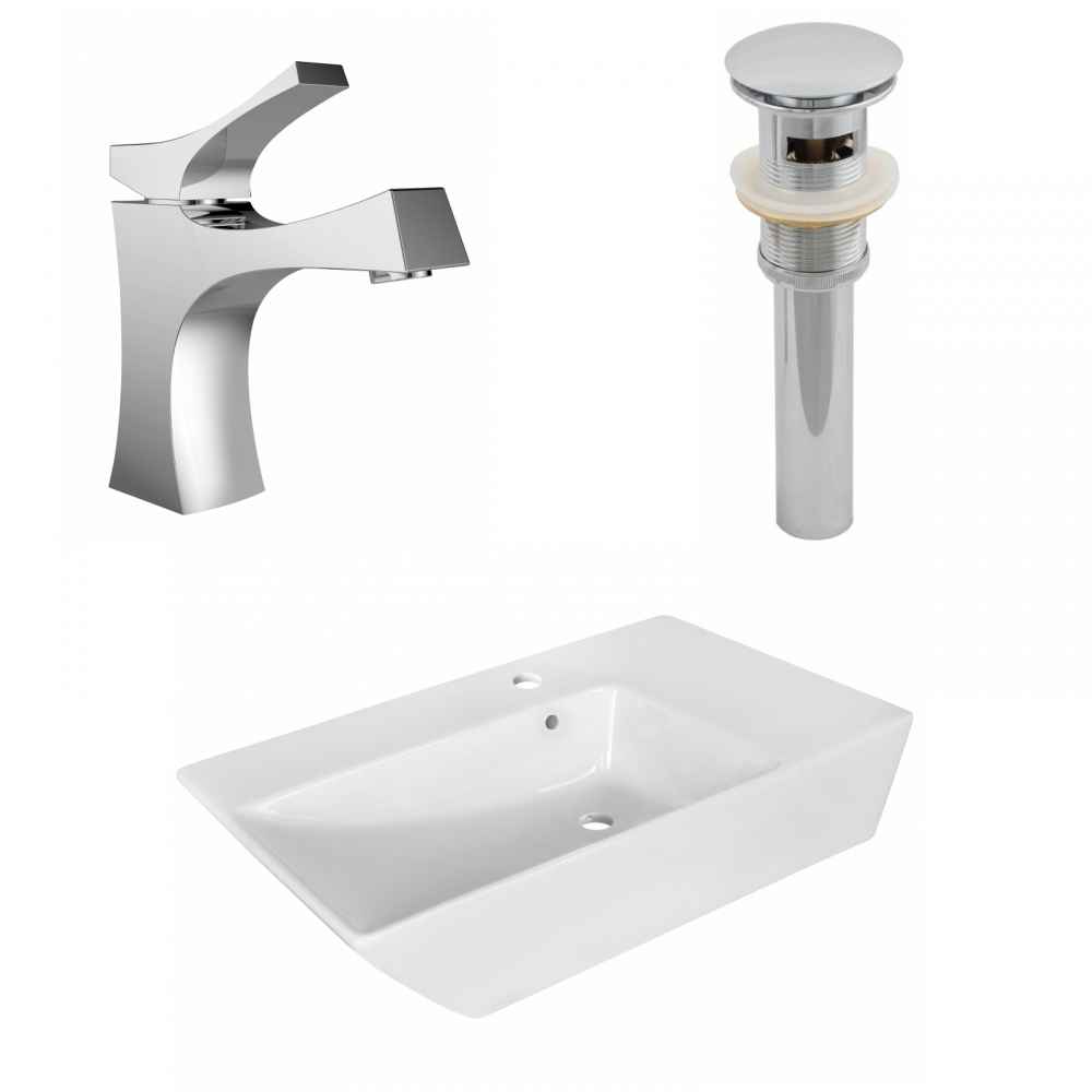 25.5-in. x 15.5-in. Rectangle Bathroom Vessel Sink Set White Enamel Glaze