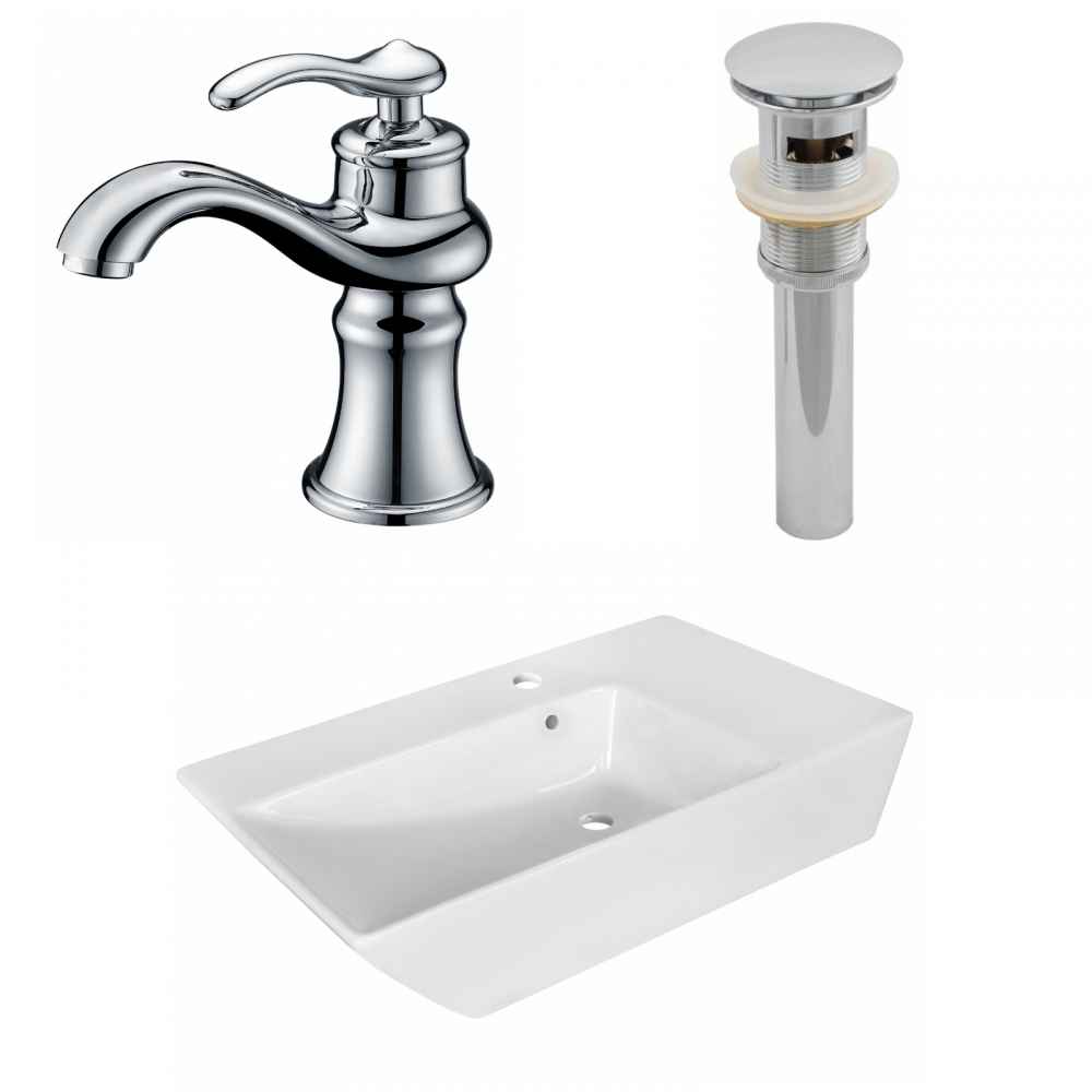 25.5-in. x 15.5-in. Rectangle Bathroom Vessel Sink Set White Enamel Glaze