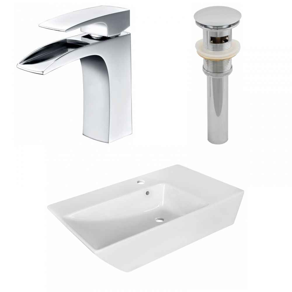 25.5-in. x 15.5-in. Rectangle Bathroom Vessel Sink Set White Enamel Glaze