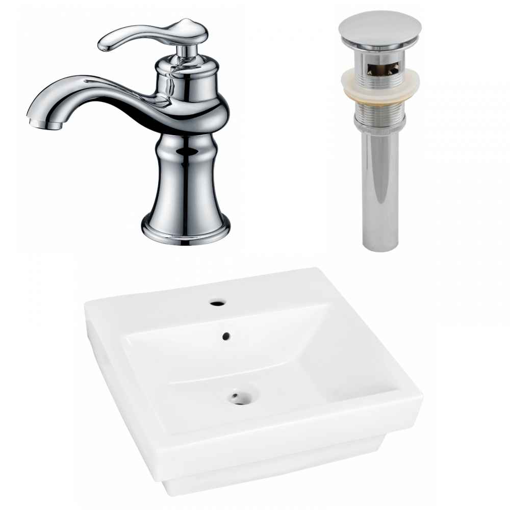 20.5-in. x 18.5-in. Rectangle Bathroom Vessel Sink Set White Enamel Glaze