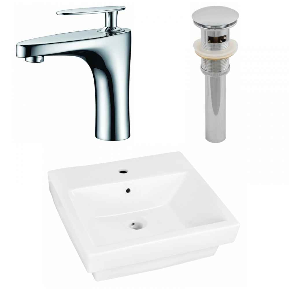 20.5-in. x 18.5-in. Rectangle Bathroom Vessel Sink Set White Enamel Glaze