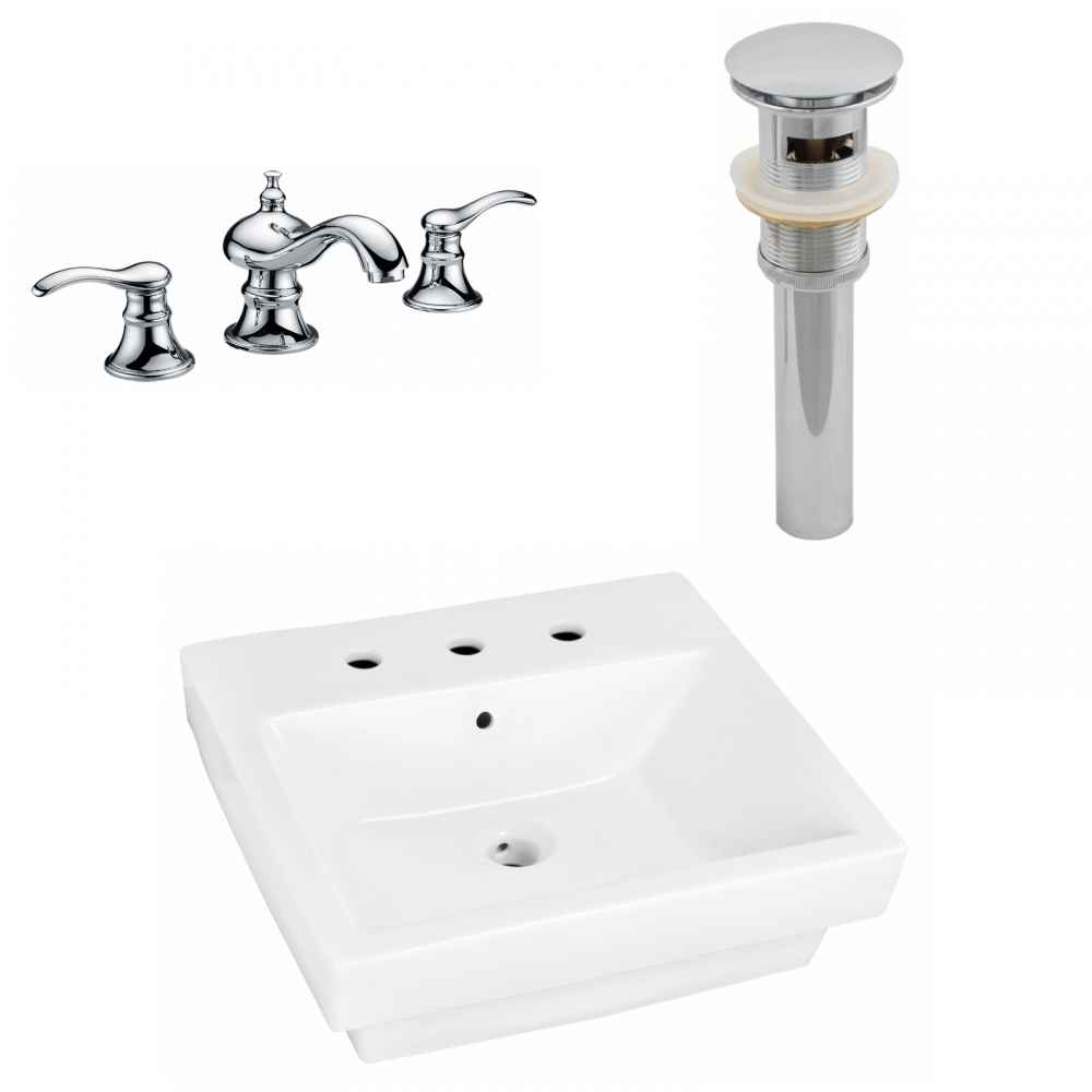 20.5-in. x 18.5-in. Rectangle Bathroom Vessel Sink Set White Enamel Glaze