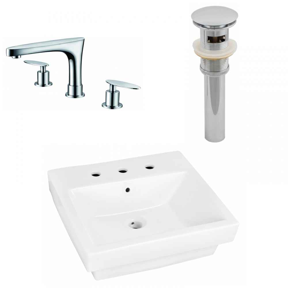 20.5-in. x 18.5-in. Rectangle Bathroom Vessel Sink Set White Enamel Glaze