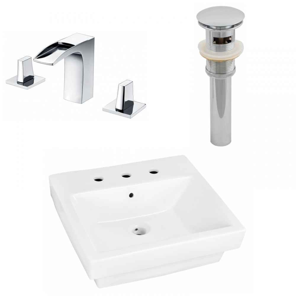 20.5-in. x 18.5-in. Rectangle Bathroom Vessel Sink Set White Enamel Glaze