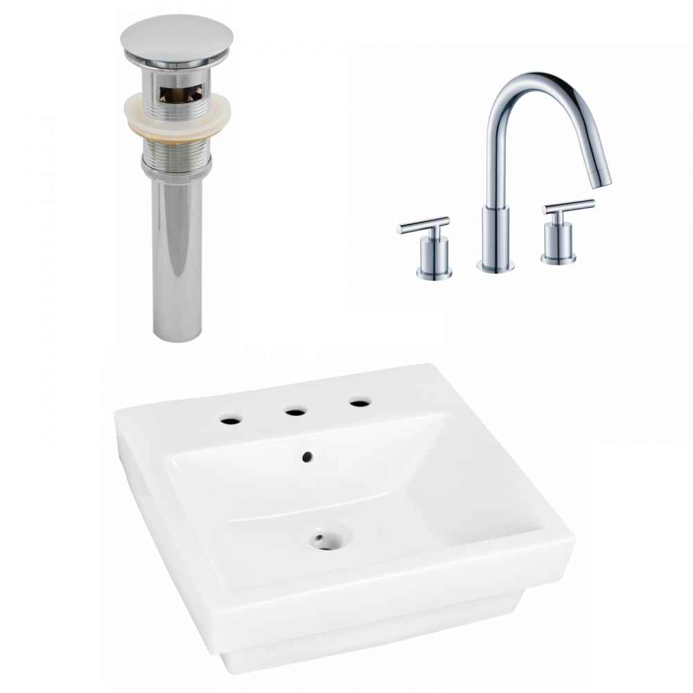 20.5-in. x 18.5-in. Rectangle Bathroom Vessel Sink Set White Enamel Glaze