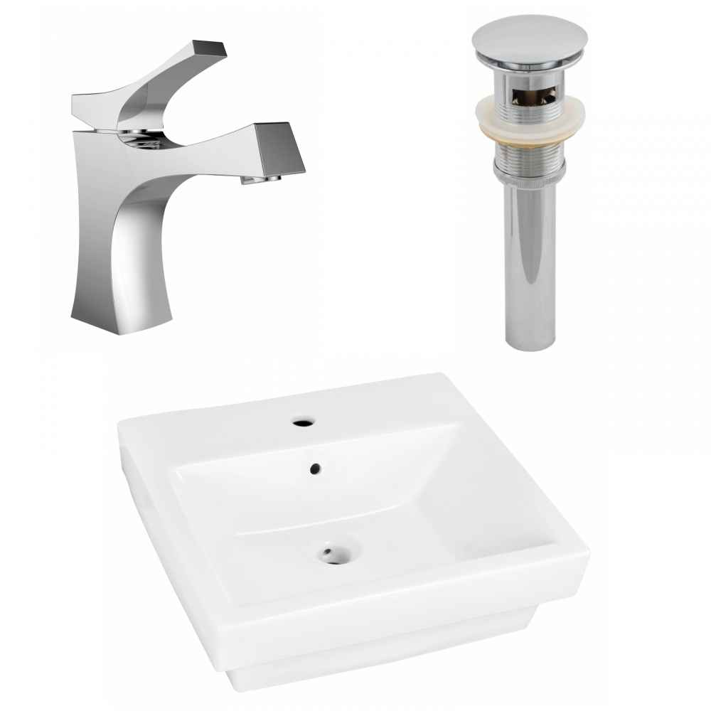 19-in. x 17.5-in. Rectangle Bathroom Vessel Sink Set White Enamel Glaze