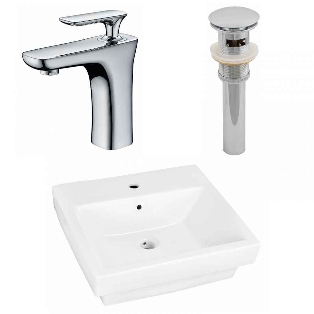 19-in. x 17.5-in. Rectangle Bathroom Vessel Sink Set White Enamel Glaze