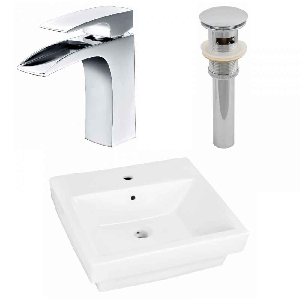 19-in. x 17.5-in. Rectangle Bathroom Vessel Sink Set White Enamel Glaze