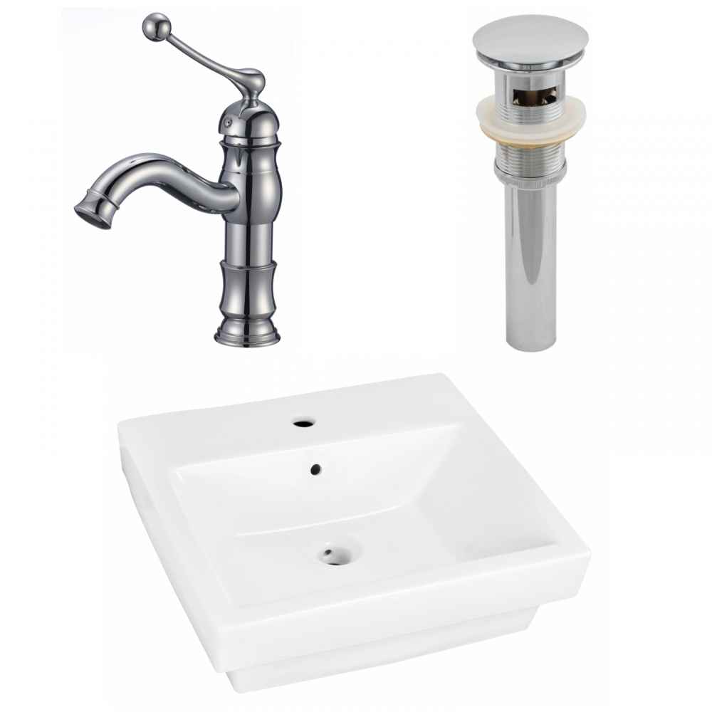 19-in. x 17.5-in. Rectangle Bathroom Vessel Sink Set White Enamel Glaze