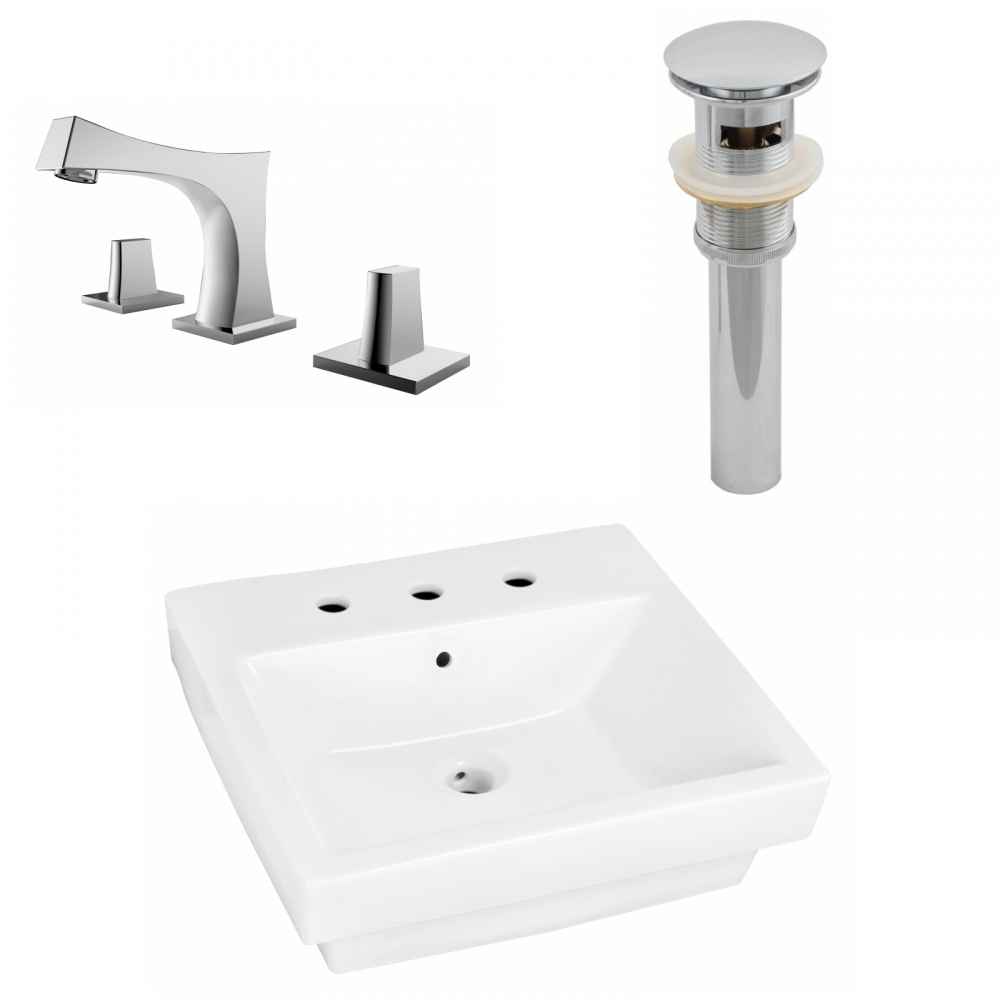 19-in. x 17.5-in. Rectangle Bathroom Vessel Sink Set White Enamel Glaze