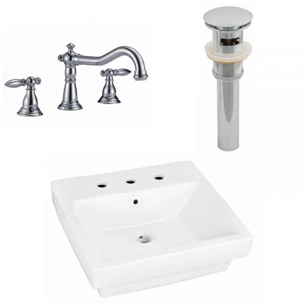 19-in. x 17.5-in. Rectangle Bathroom Vessel Sink Set White Enamel Glaze