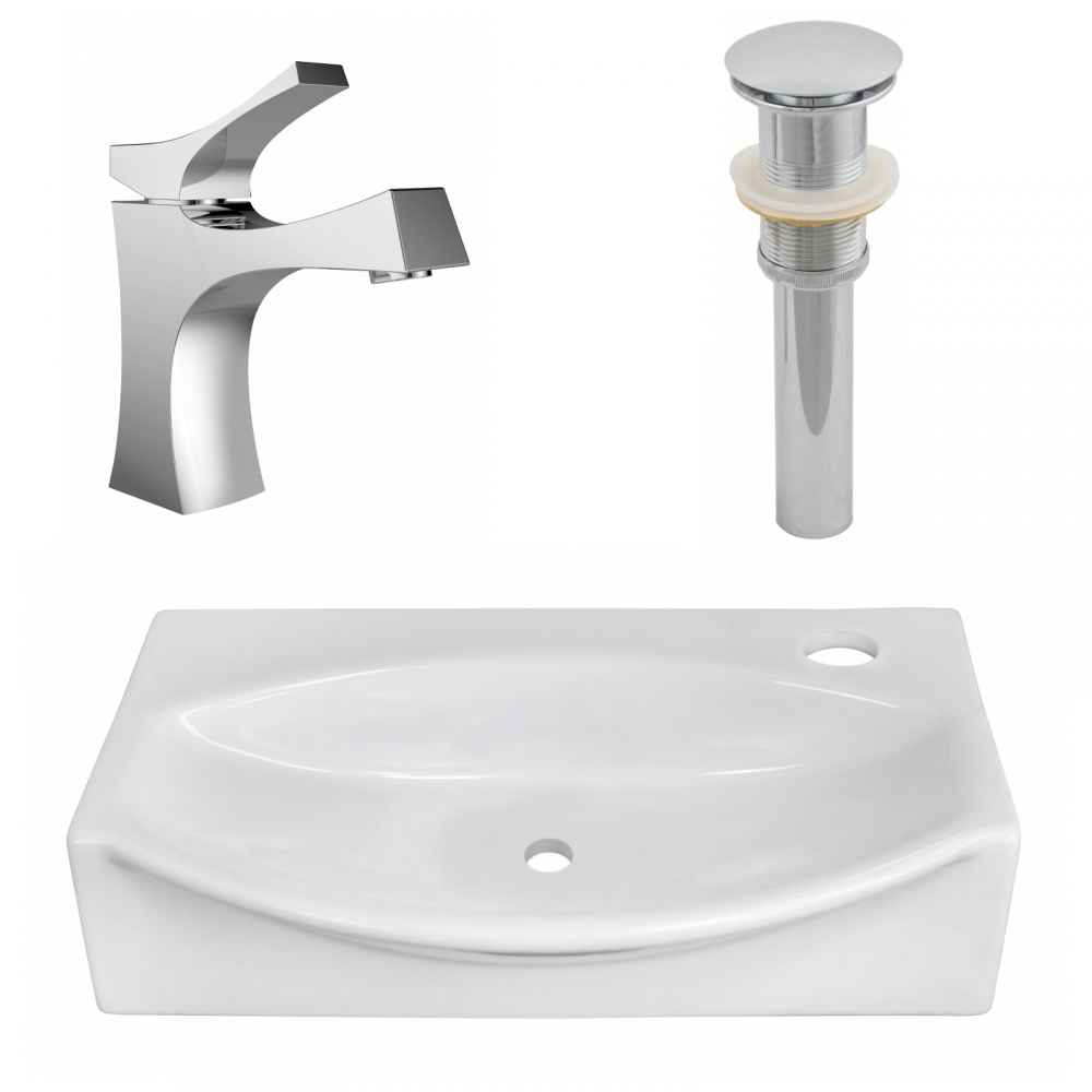 16.5-in. x 12-in. Unique Bathroom Vessel Sink Set White Enamel Glaze