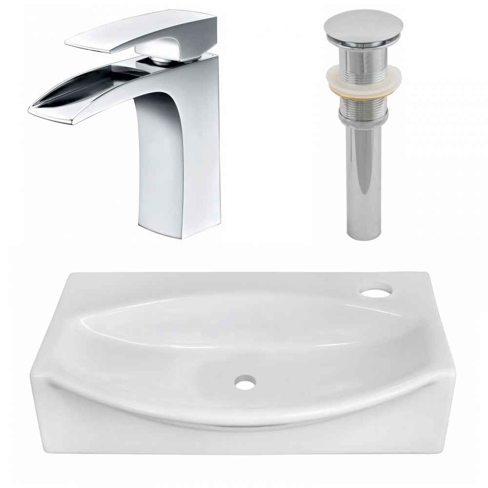 16.5-in. x 12-in. Unique Bathroom Vessel Sink Set White Enamel Glaze