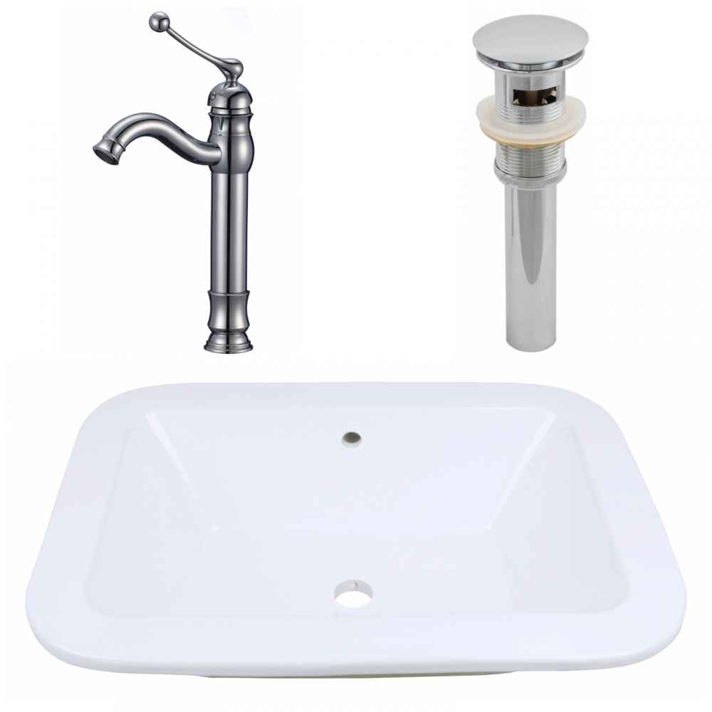 21.75-in. x 16-in. Rectangle Bathroom Vessel Sink Set White Enamel Glaze
