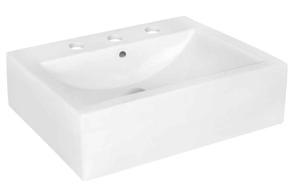 20.25-in. x 16.25-in. Rectangle Bathroom Vessel Sink Set White Enamel Glaze