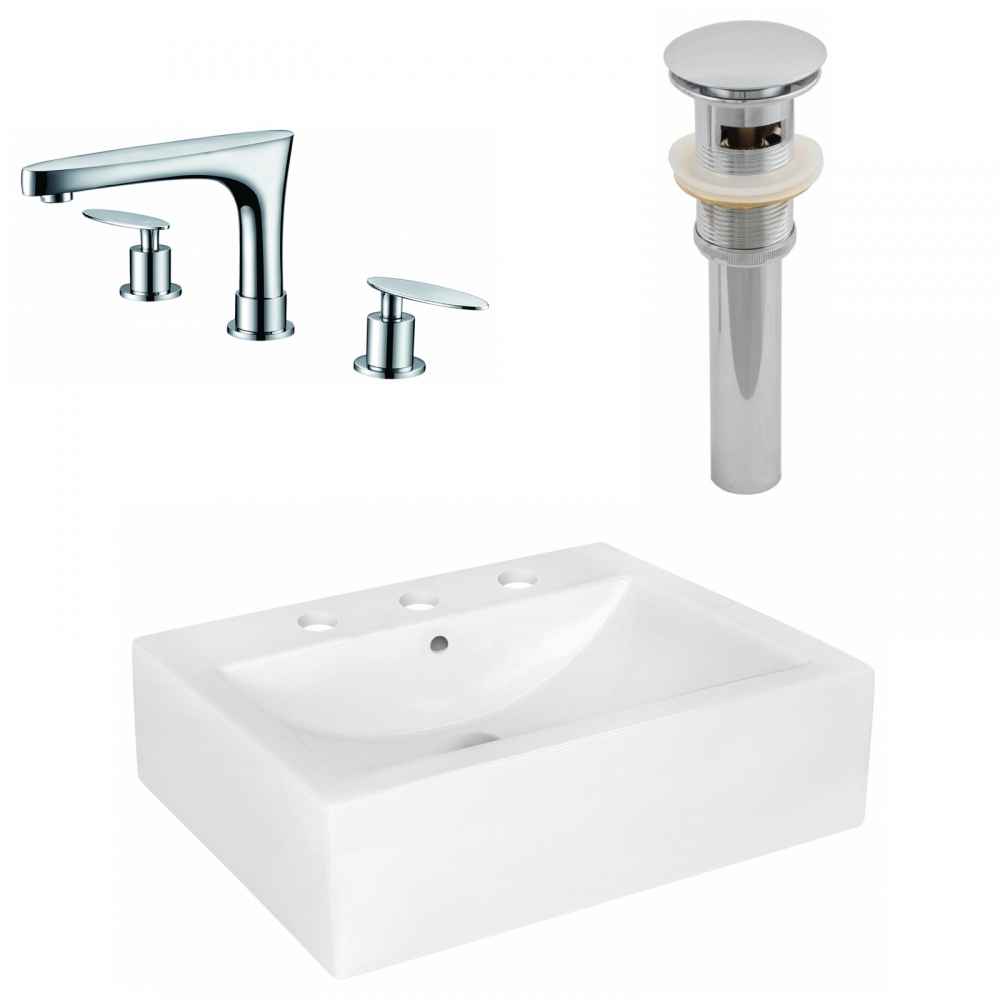20.25-in. x 16.25-in. Rectangle Bathroom Vessel Sink Set White Enamel Glaze