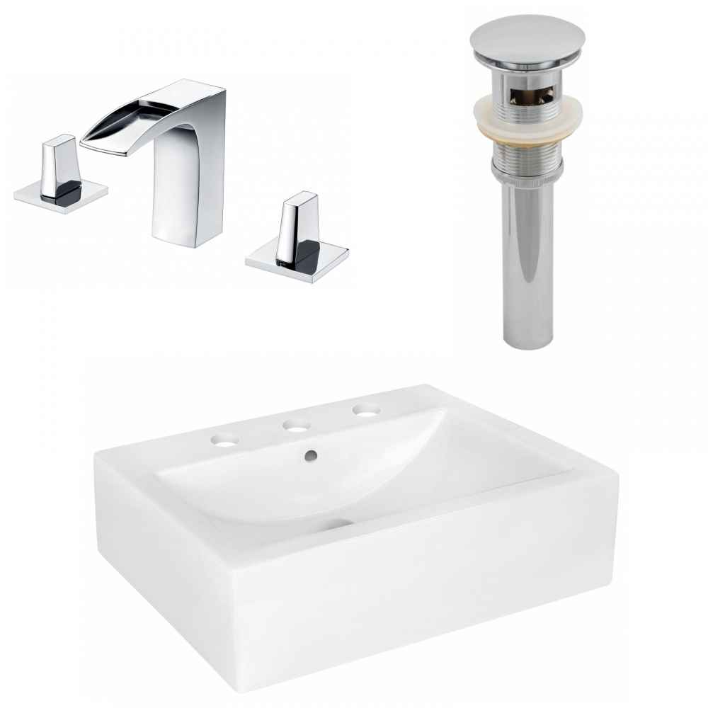 20.25-in. x 16.25-in. Rectangle Bathroom Vessel Sink Set White Enamel Glaze