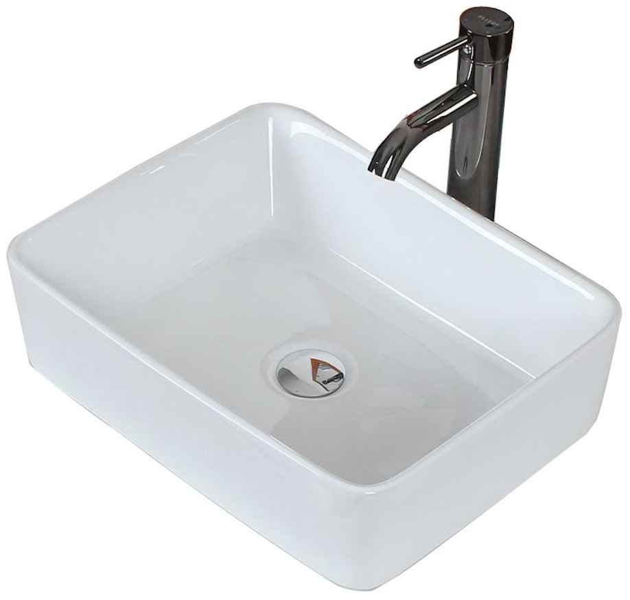 18.75-in. x 14.75-in. Rectangle Bathroom Vessel Sink Set White Enamel Glaze