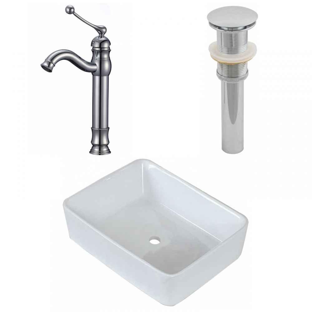 18.75-in. x 14.75-in. Rectangle Bathroom Vessel Sink Set White Enamel Glaze