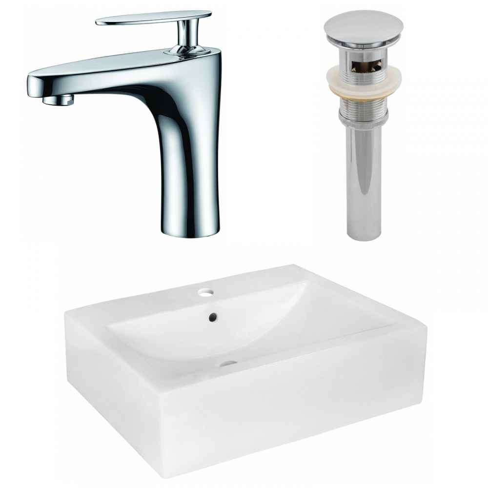 20.25-in. x 16.25-in. Rectangle Bathroom Vessel Sink Set White Enamel Glaze