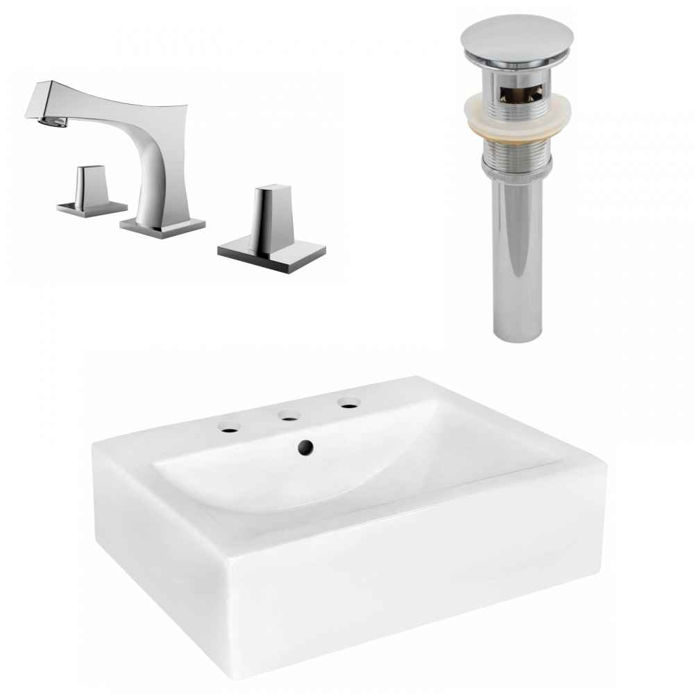 20.25-in. x 16.25-in. Rectangle Bathroom Vessel Sink Set White Enamel Glaze