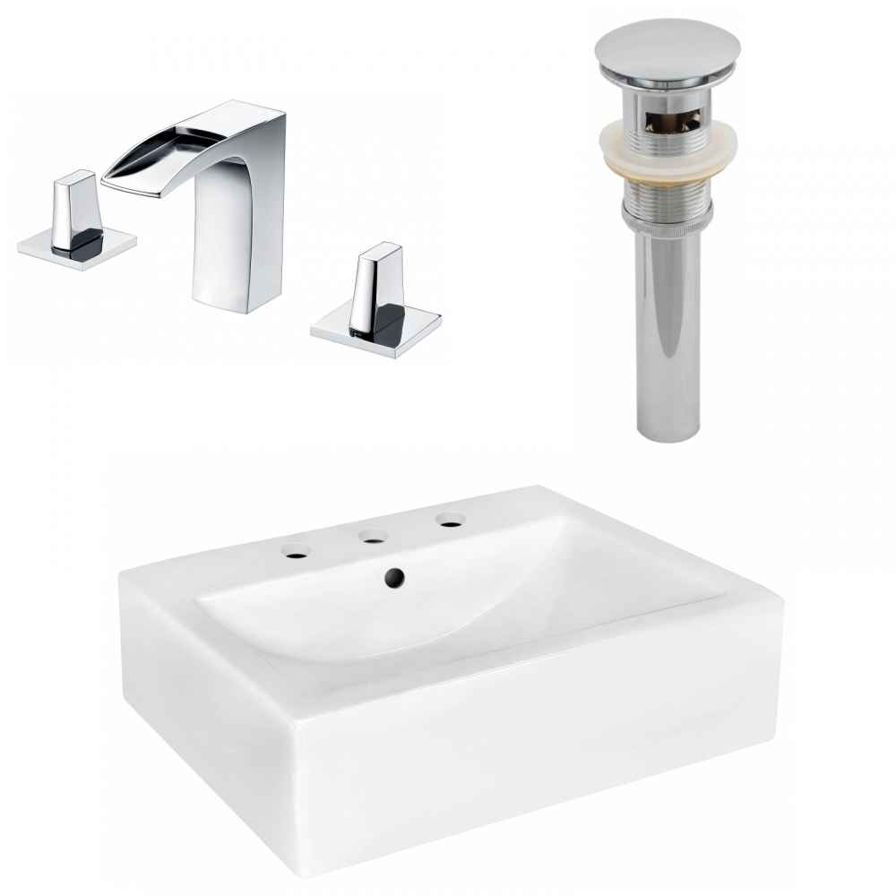 20.25-in. x 16.25-in. Rectangle Bathroom Vessel Sink Set White Enamel Glaze