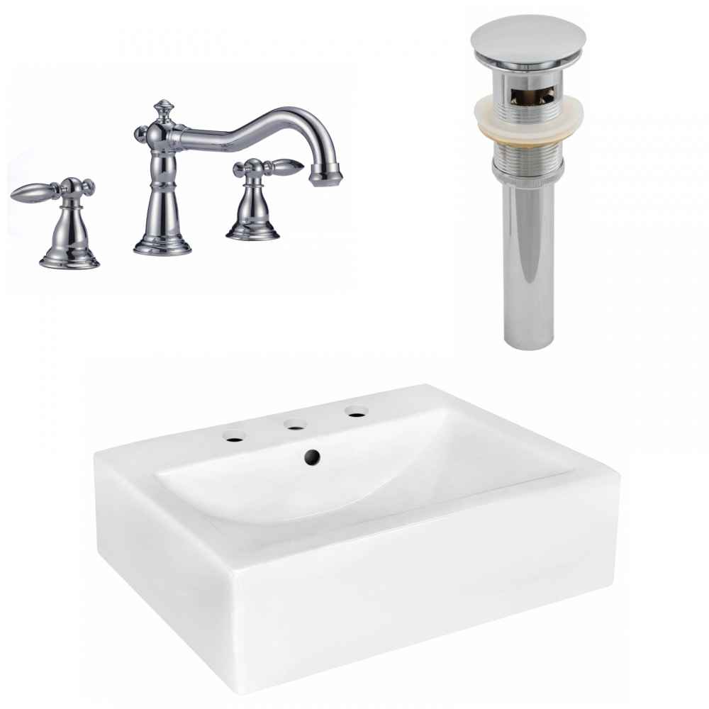 20.25-in. x 16.25-in. Rectangle Bathroom Vessel Sink Set White Enamel Glaze