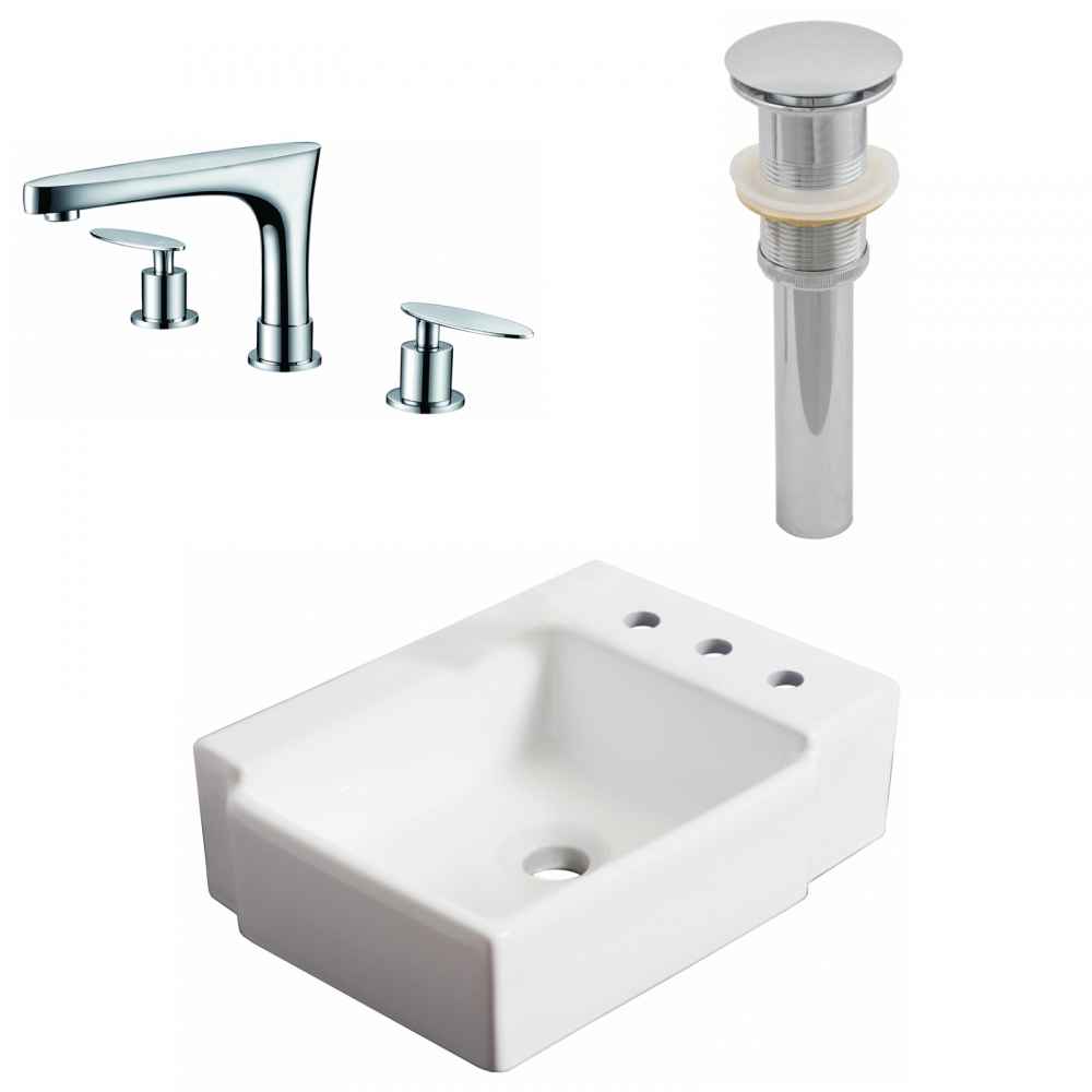 16.25-in. x 11.75-in. Rectangle Bathroom Vessel Sink Set White Enamel Glaze
