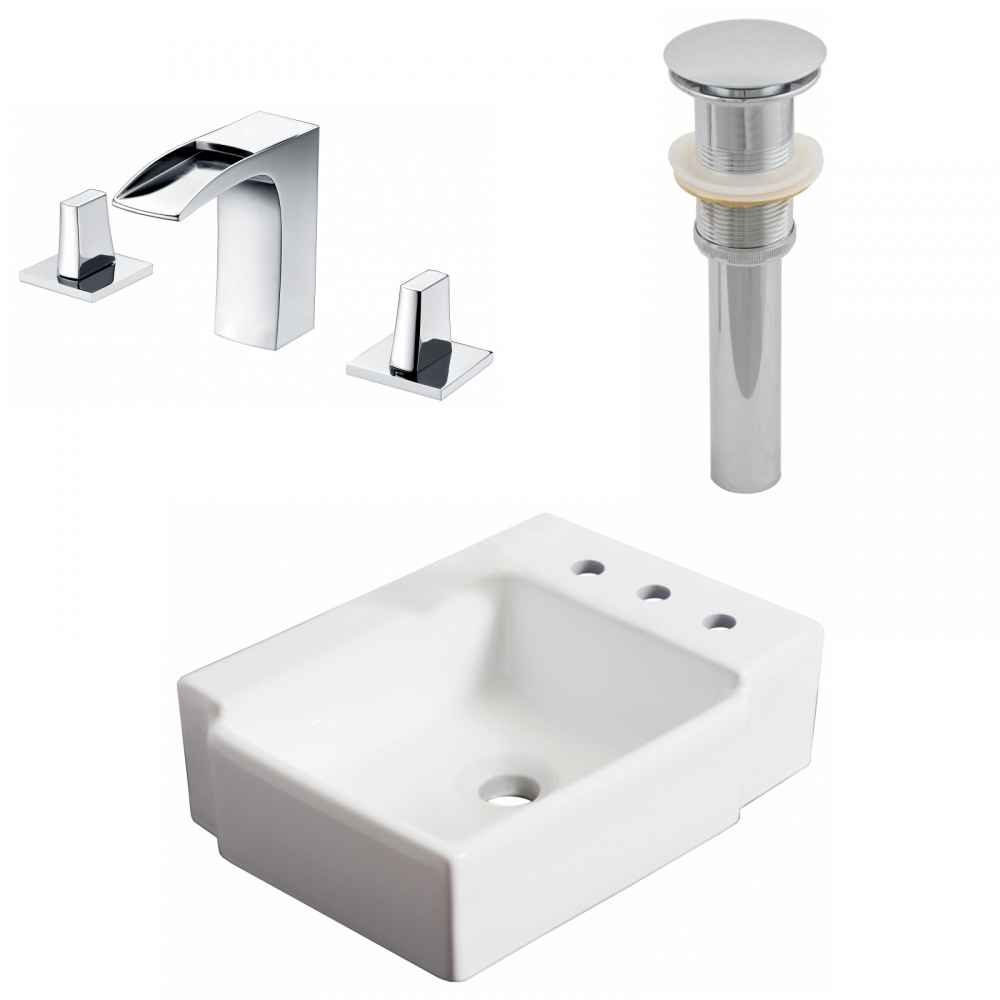 16.25-in. x 11.75-in. Rectangle Bathroom Vessel Sink Set White Enamel Glaze