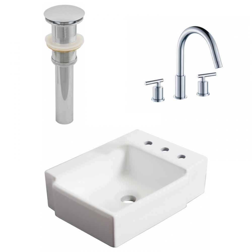 16.25-in. x 11.75-in. Rectangle Bathroom Vessel Sink Set White Enamel Glaze