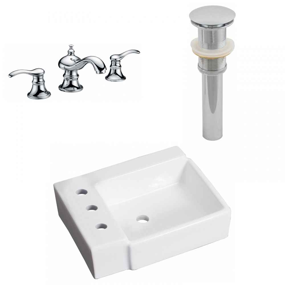 16.25-in. x 11.75-in. Rectangle Bathroom Vessel Sink Set White Enamel Glaze