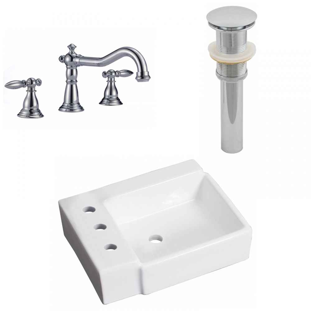 16.25-in. x 11.75-in. Rectangle Bathroom Vessel Sink Set White Enamel Glaze