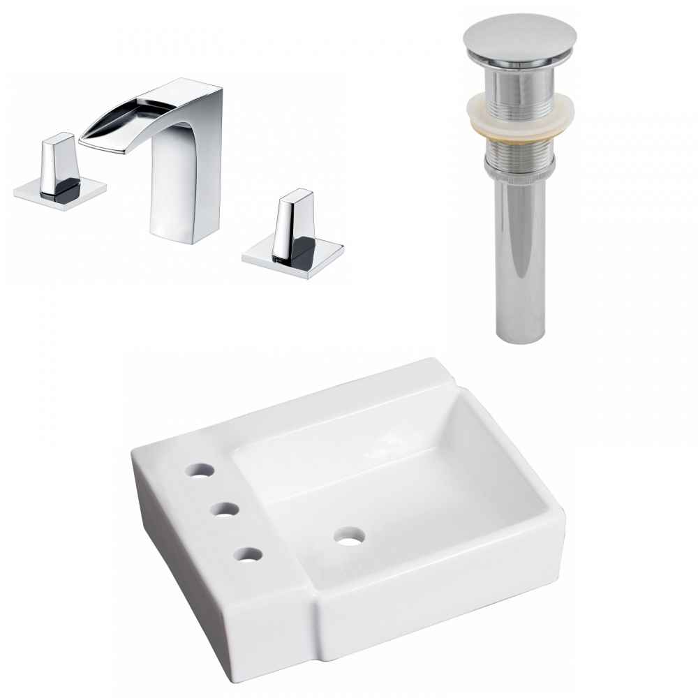 16.25-in. x 11.75-in. Rectangle Bathroom Vessel Sink Set White Enamel Glaze