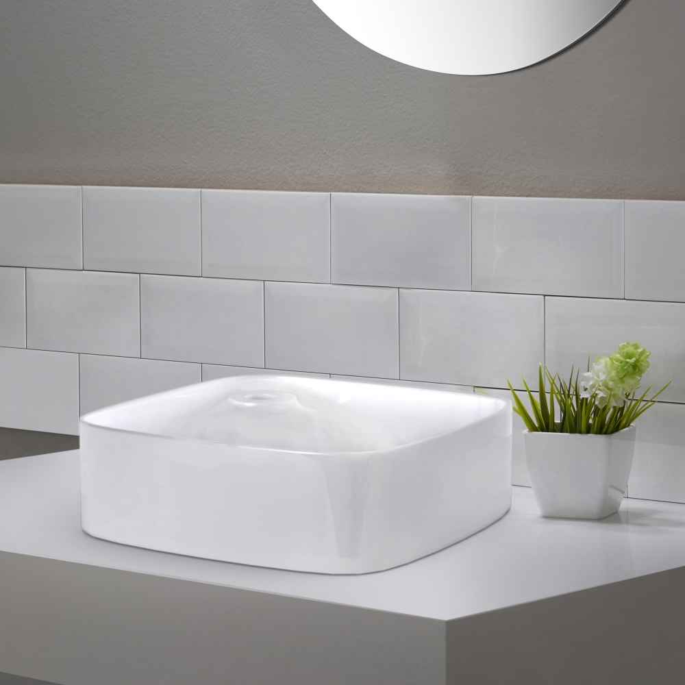 17-in. x 17-in. Rectangle Bathroom Vessel Sink Set White Enamel Glaze