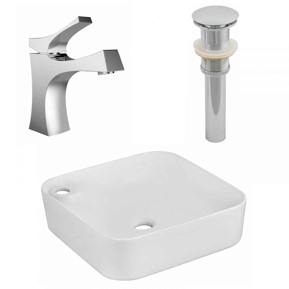 17-in. x 17-in. Rectangle Bathroom Vessel Sink Set White Enamel Glaze