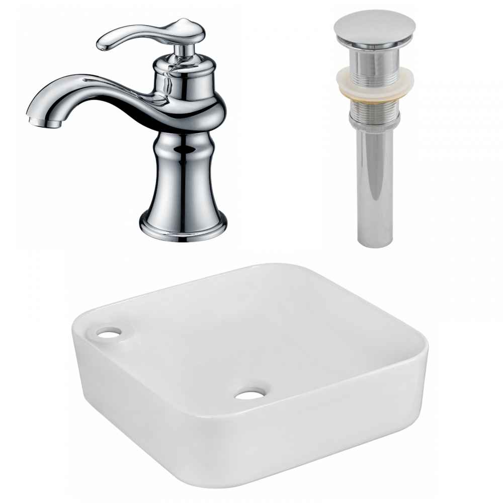 17-in. x 17-in. Rectangle Bathroom Vessel Sink Set White Enamel Glaze