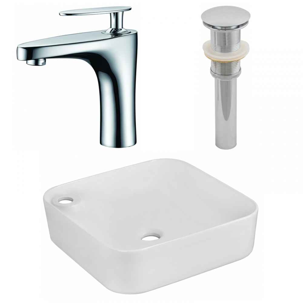 17-in. x 17-in. Rectangle Bathroom Vessel Sink Set White Enamel Glaze