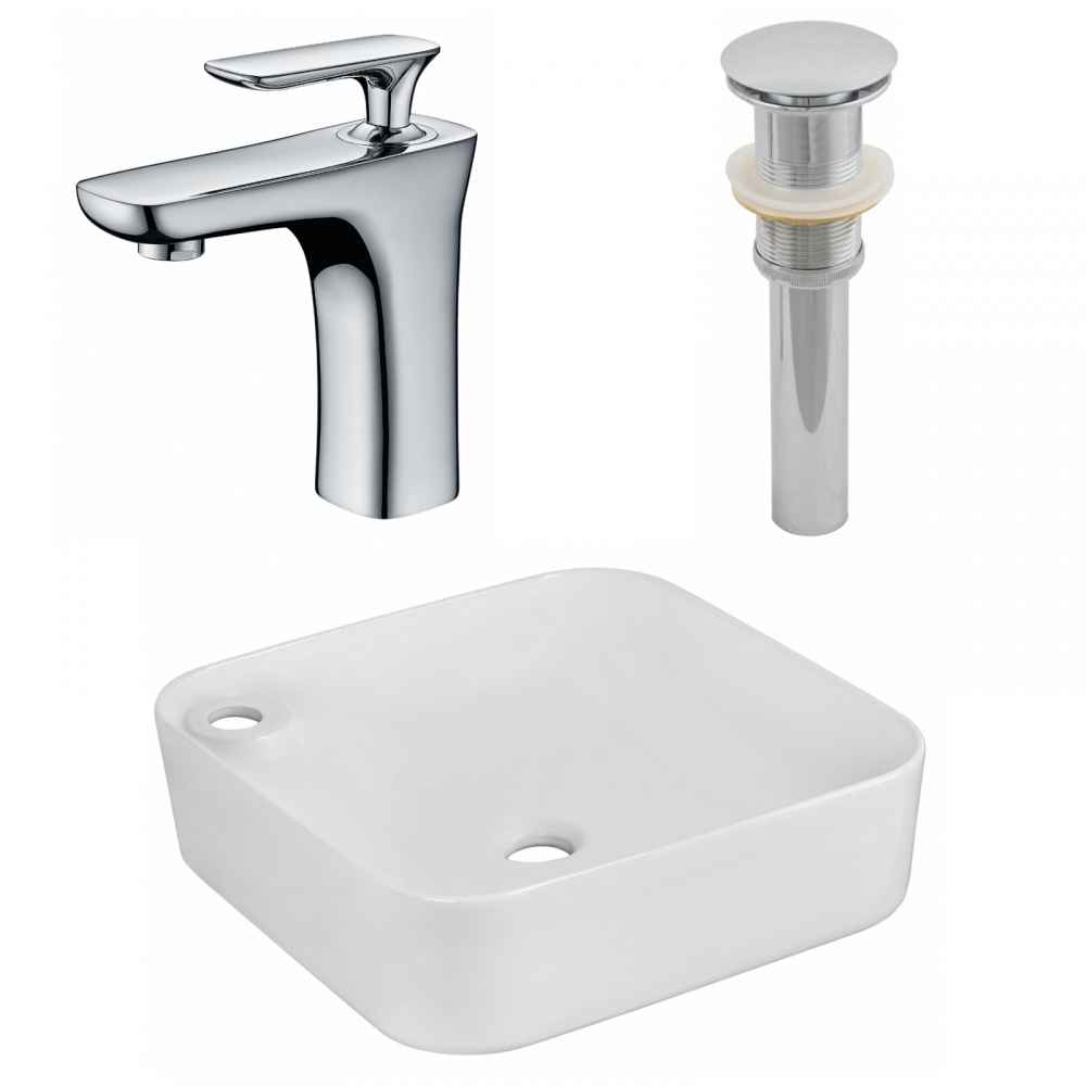 17-in. x 17-in. Rectangle Bathroom Vessel Sink Set White Enamel Glaze