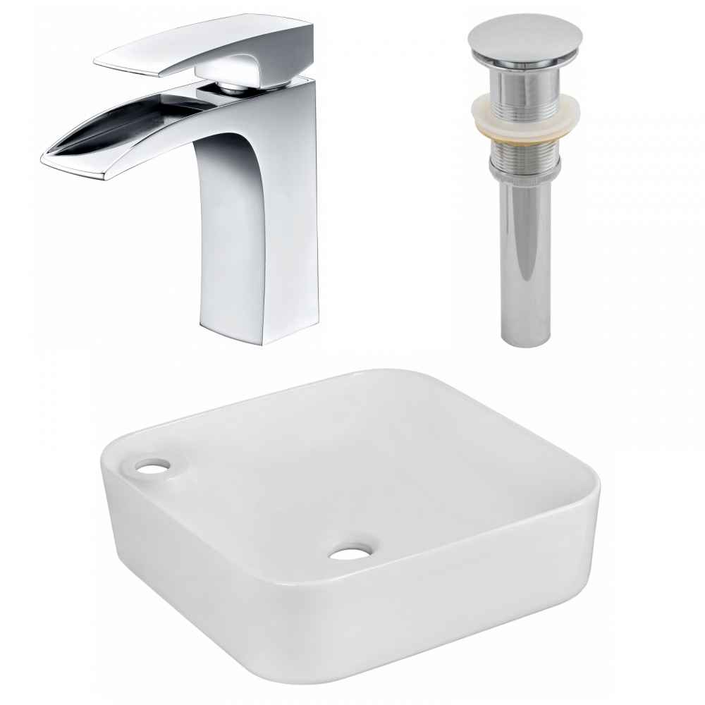 17-in. x 17-in. Rectangle Bathroom Vessel Sink Set White Enamel Glaze