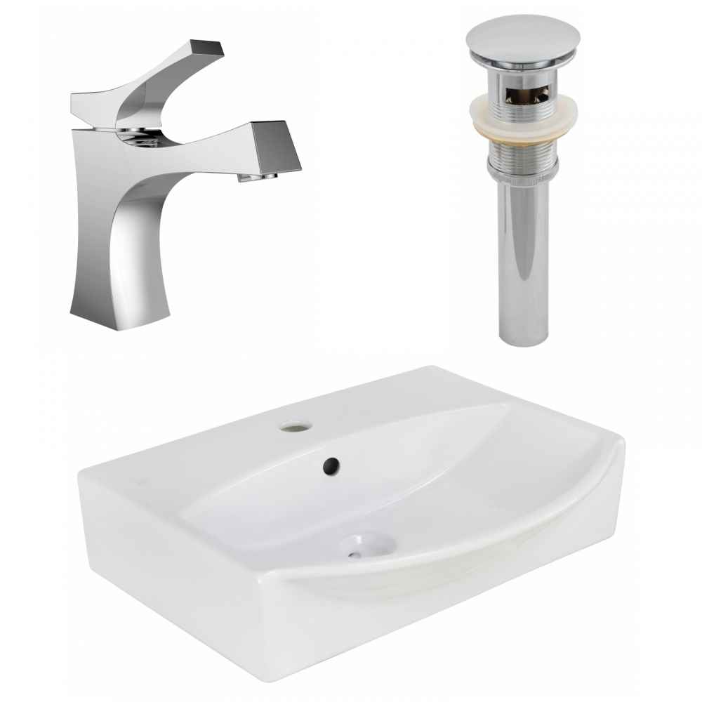 19.5-in. x 16-in. Rectangle Bathroom Vessel Sink Set White Enamel Glaze