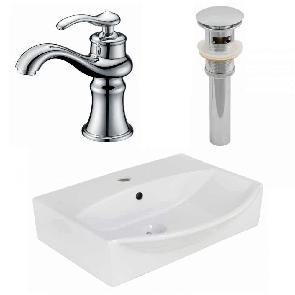 19.5-in. x 16-in. Rectangle Bathroom Vessel Sink Set White Enamel Glaze