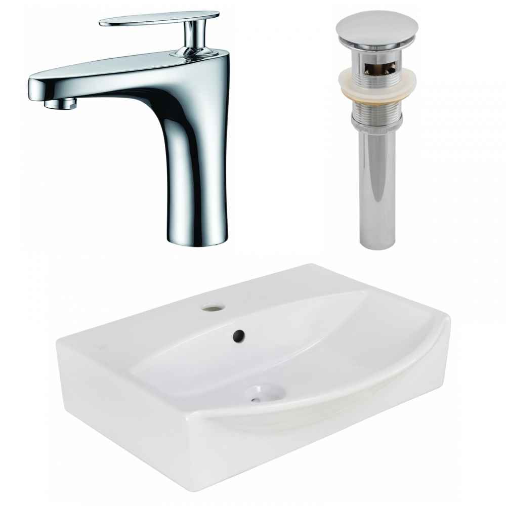 19.5-in. x 16-in. Rectangle Bathroom Vessel Sink Set White Enamel Glaze