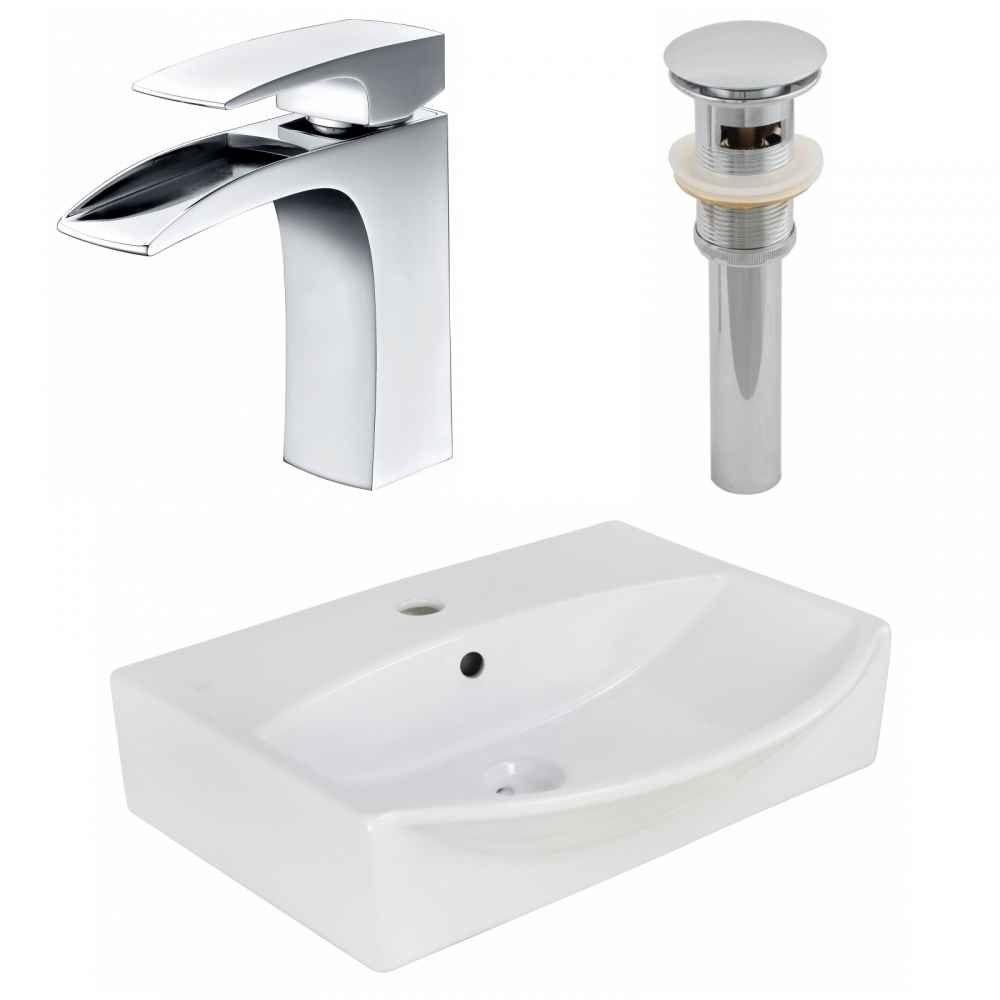 19.5-in. x 16-in. Rectangle Bathroom Vessel Sink Set White Enamel Glaze