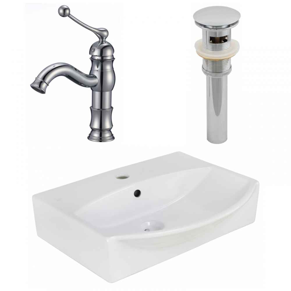 19.5-in. x 16-in. Rectangle Bathroom Vessel Sink Set White Enamel Glaze