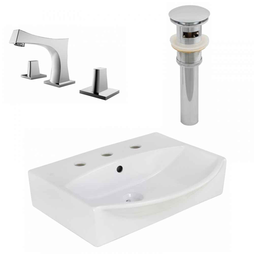 19.5-in. x 16-in. Rectangle Bathroom Vessel Sink Set White Enamel Glaze