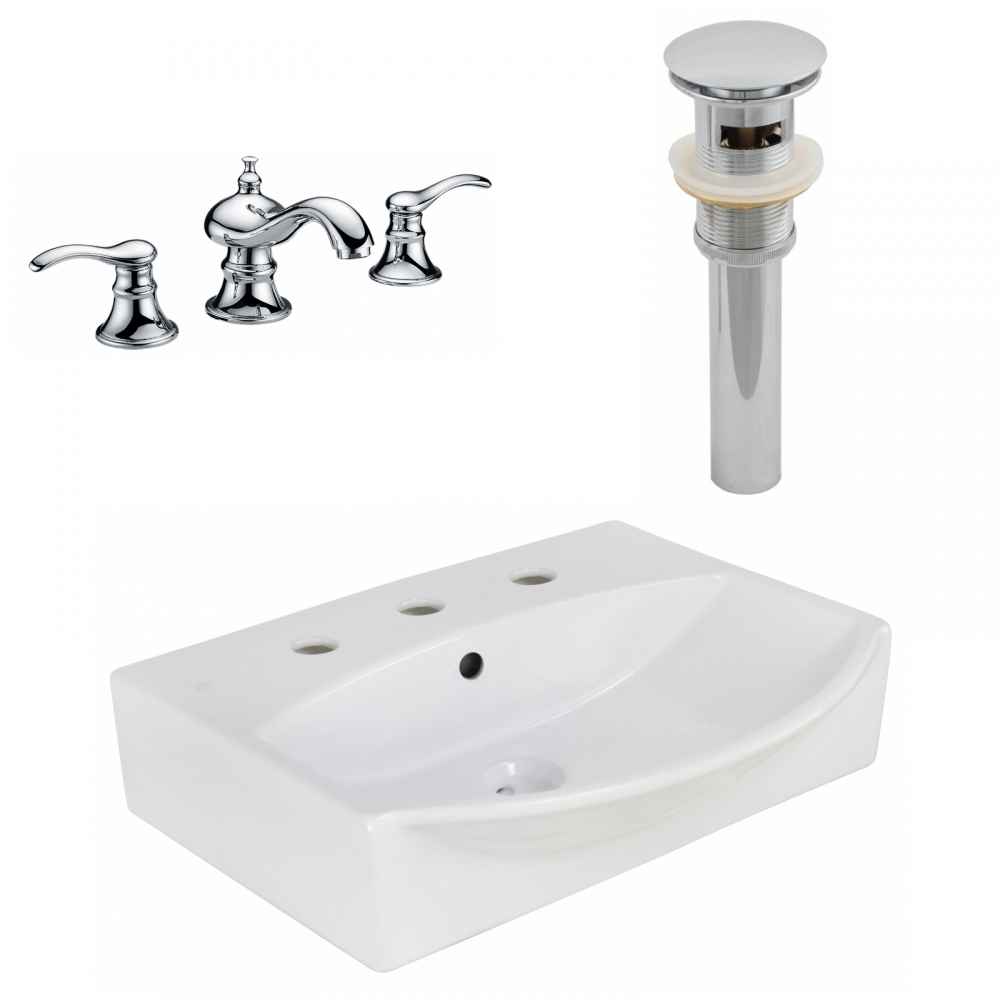 19.5-in. x 16-in. Rectangle Bathroom Vessel Sink Set White Enamel Glaze